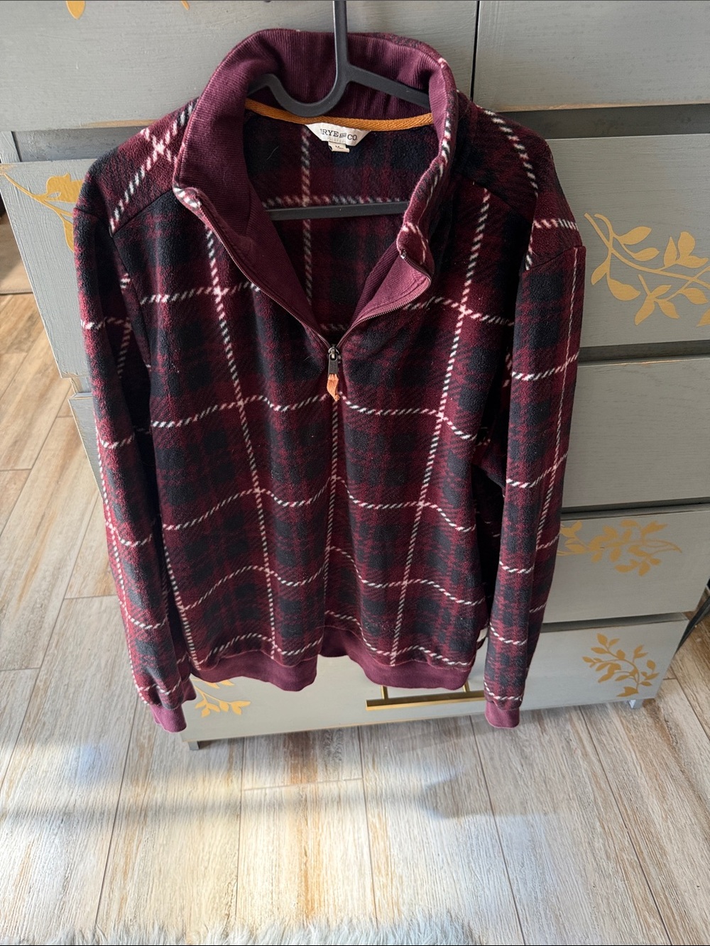 Frye Burgundy and Black Plaid Quarter-Zip Pullover